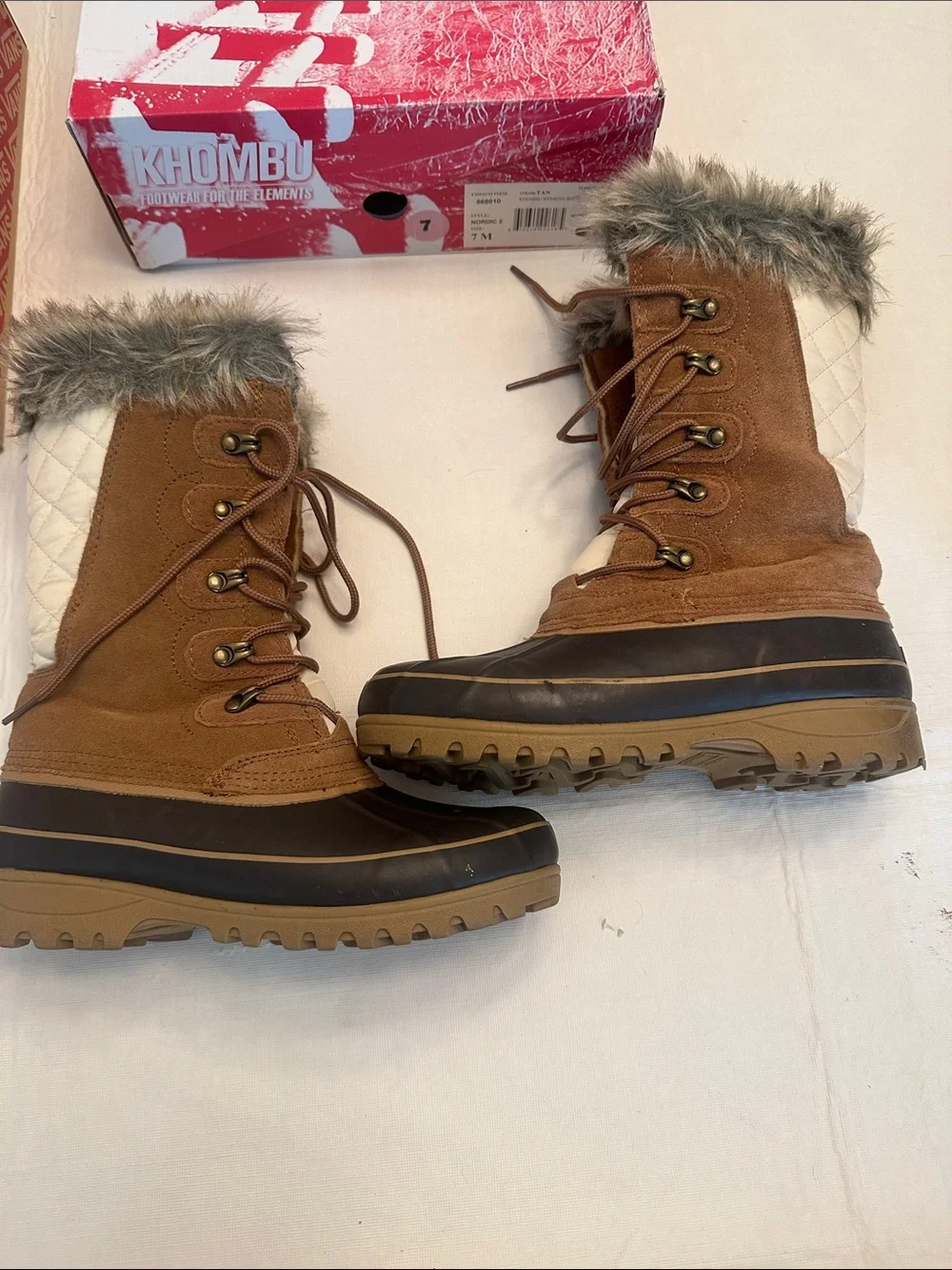 Khombu Brown & Tan Faux-Fur Lace-Up Winter Boots